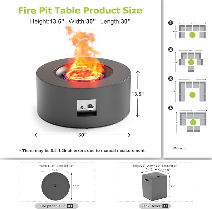Dineli 2-Piece Outdoor Propane Fire Pit Table Set w Tank Table 30'' Round Fire Pit Table 2-in-1 Firepit Table for Outside Patio Gas Fire Pit Fireplace, 50,000 BTU, Dark Gray
