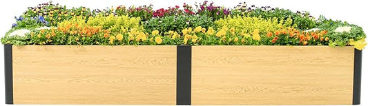 Vego garden Woodgrain Series Raised Garden Bed, 16'' Tall 2' x 8' Wooden-Look Metal Planter Box Outdoor for Gardening Vegetables, Flowers, Herbs