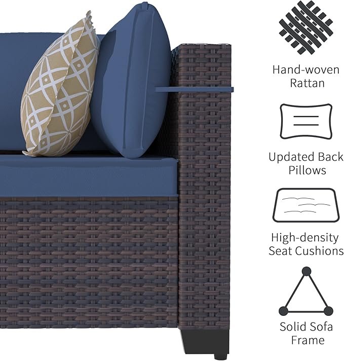 Outdoor Patio Furniture Set with Gas Fire Pit Table, 15 Pieces Outdoor Furniture Set Patio Sectional Sofa w/43in Propane Fire Pit, PE Wicker Rattan Patio Conversation Sets - Navy