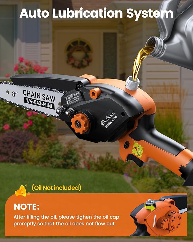 Mini Chainsaw Electric Cordless: 8 Inch & 6 Inch Brushless Chain Saw with 2 Pack Rechargeable Batteries, Battery Powered Handheld Saw for Trees Trimming Wood Cutting, Orange