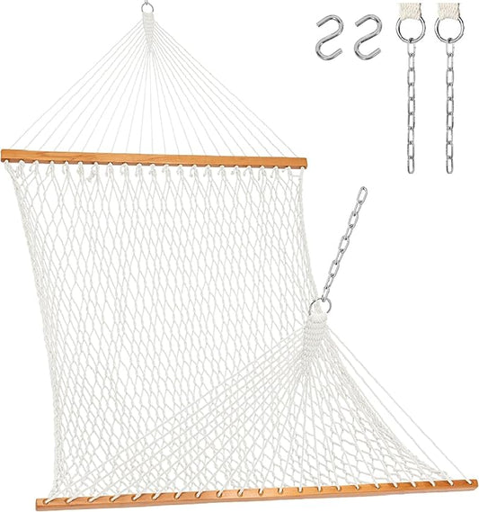 Lazy Daze Hammocks 12FT Double Rope Hammocks, 2 Person Hand Woven Cotton Hammock with Spreader Bar for Outside, Patio, Poolside, FIT 13-15 Foot Stand, Max 450 Lbs, Natural, 141 x 57 inches