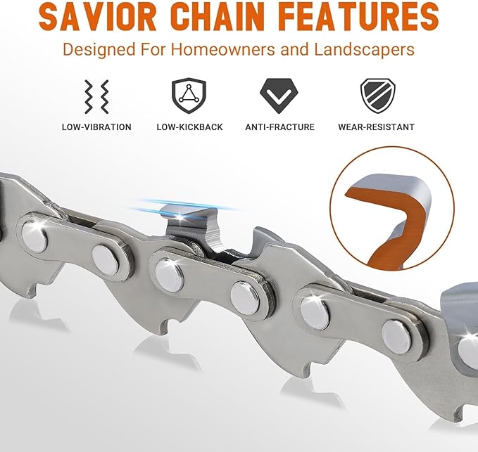 Savior 4 Pack 5 Inch Chainsaw Chain for WORX WG324 / WG324.9 / WG325 / WG325.9, for FASTCRAFT 2020X-L .043" Gauge 0.30" Pitch 28 Drive Links 5" Replacement Chain for WA0142
