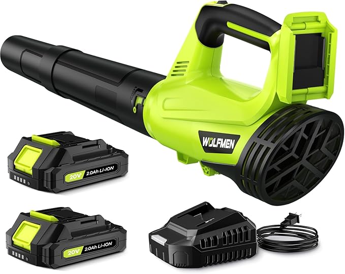 Leaf Blower, Electric Cordless Leaf Blower with 2 Batteries and Charger, 2 Speed Mode, Lightweight Cordless Blower for Blowing Leaves, Patio Cleaning, Blowers for Lawn Care and Dust