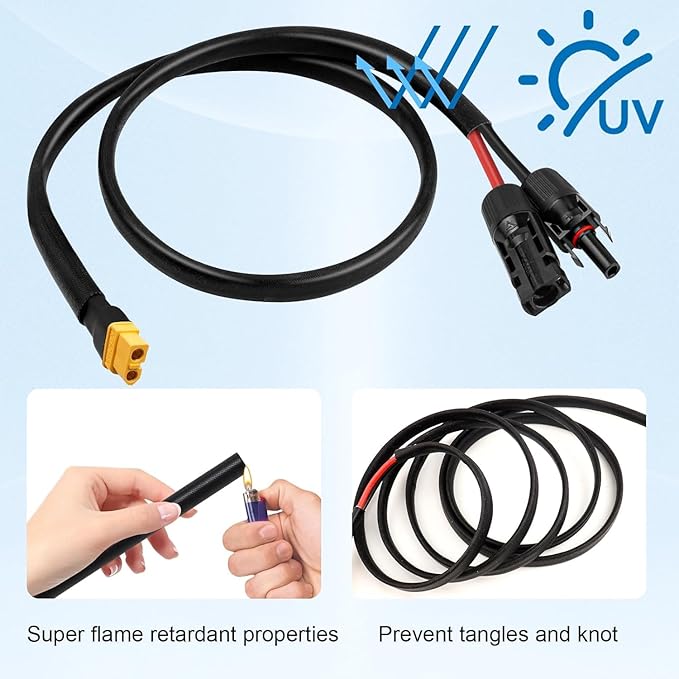 MOOKEERF Solar to XT60 Cable 10AWG 50FT Solar Connector to XT60 Adapter Cable for Solar Panel to Battery RV Portable Power Station Solar Generator - 50 Foot