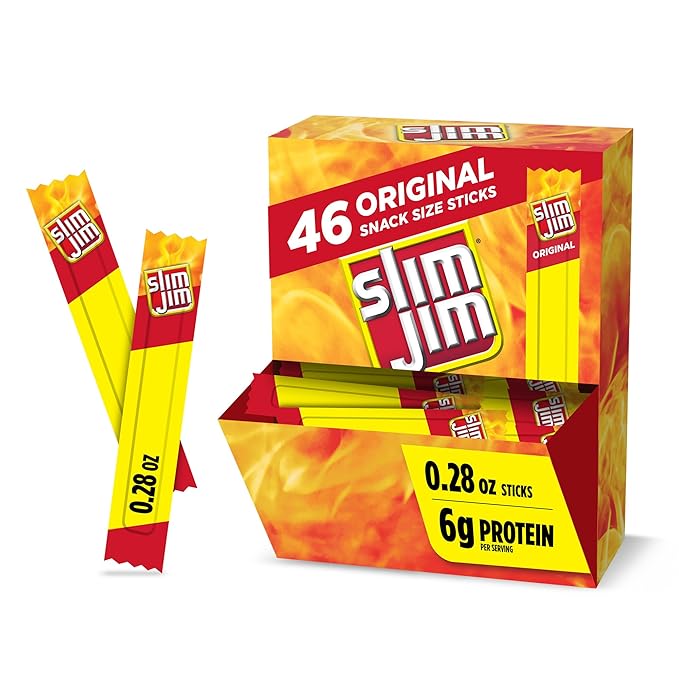 Slim Jim Smoked Meat Sticks, Original Flavor, 6g Protein Per Serving, Snack Size, Valentine's Day Gift For Him, 0.28 oz. (46 Count)