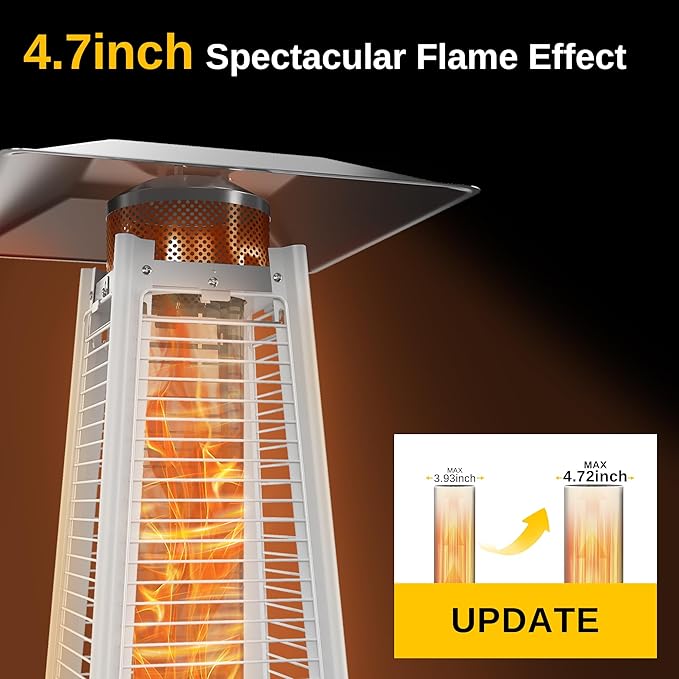 EAST OAK Pyramid Patio Heater, 48,000 BTU Outdoor Patio Heater, Quartz Glass Tube Propane Heater for Commercial & Residential, Triple Protection System, With Wheels, 2024 Upgrade, Champagne White