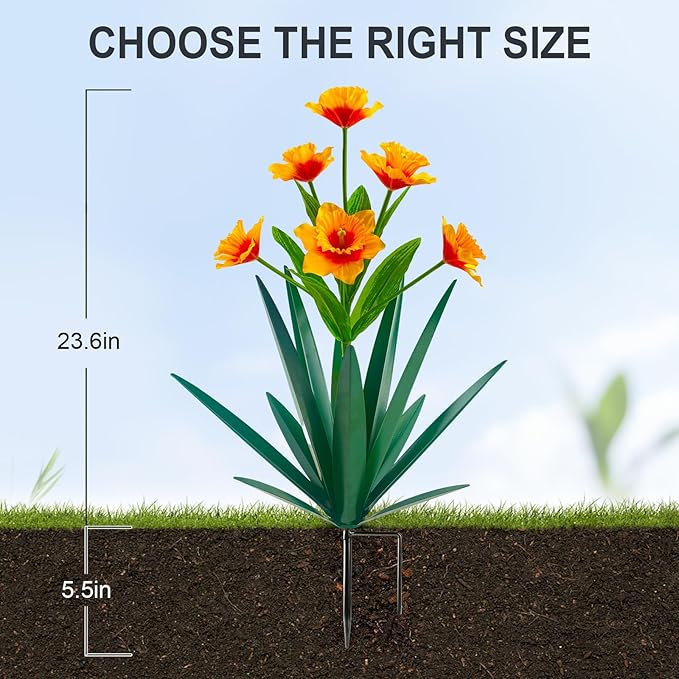 Homight Metal Agave Plant Outdoor Decoration Outdoor Garden Decoration Daffodils Flowers Mexican Yard Art Daffodils Flowers Decorative Garden Gift (2 Big Orange Daffodil)