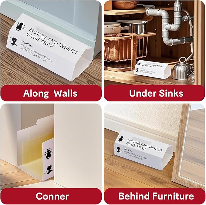 Mouse & Bugs Roach Spider Insect Traps, 20 Pack Glue Traps for Mice Ant Snake Rats, Sticky Pest Control Adhesive Tray for Catching, Sesame Oil Scent Non Toxic Pre-Baited Glue Boards Indoor Home