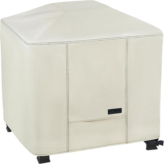 NettyPro Fire Pit Cover Square Waterproof Outdoor Firepit Cover for Gas Propane Fire Pit Table, 32 x 32 x 24 inch, Beige