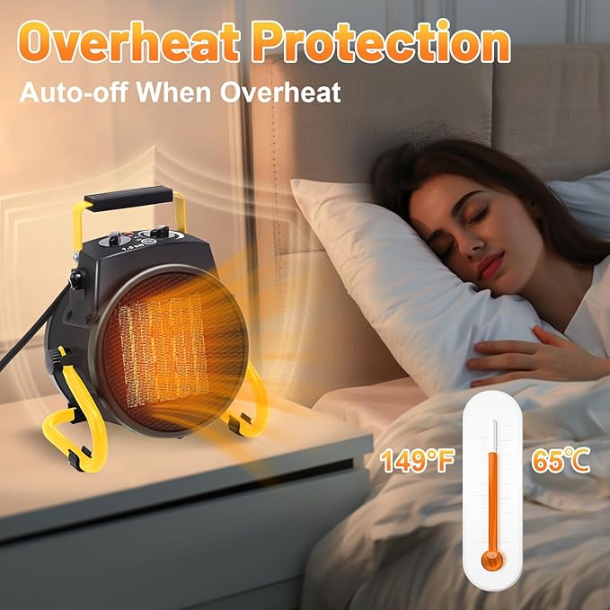 Outdoor Heaters for Patio, 1500W Electric Garage Heater with Overheat Protection, 3S Fast Heating, 3 Modes, Portable Space Heater for Patio, Garage, Greenhouse, Indoor, Black