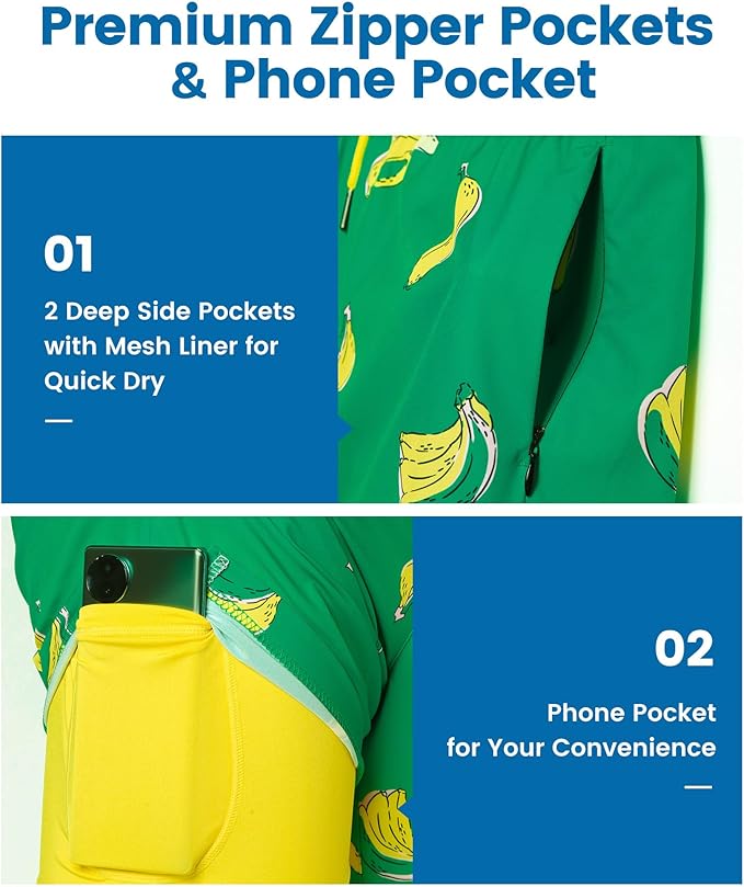 maamgic 2 in 1 Mens Swim Trunks 7 Inch Swim Shorts Swim Suits Board Shorts