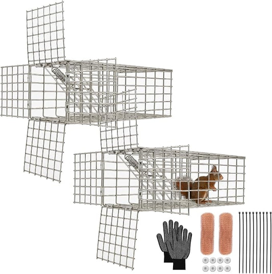 2Sets One Way Squirrel Door Excluders, Animal Excluder Cage, Humane Squirrels, Chipmunks Contactless Excluder, for Outdoor Spaces Like Attics, Chimneys - Includes Full Installation Kit