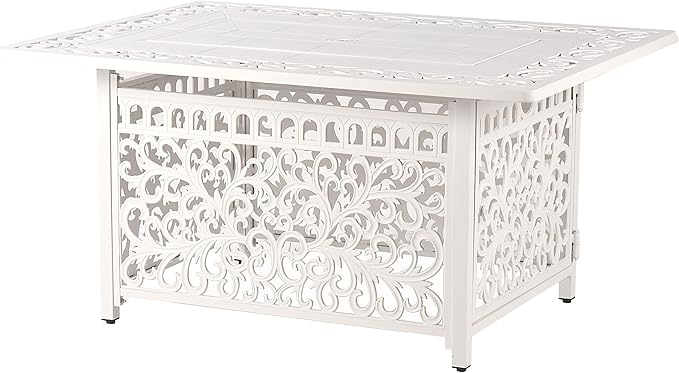 Rectangular 48 in. x 36 in. Aluminum Propane Fire Pit Table, Glass Beads, Two Covers, Lid, 57,000 BTUs in White Finish