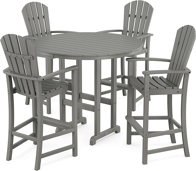POLYWOOD® Palm Coast 5-Piece Round Farmhouse Bar Set in Slate Grey