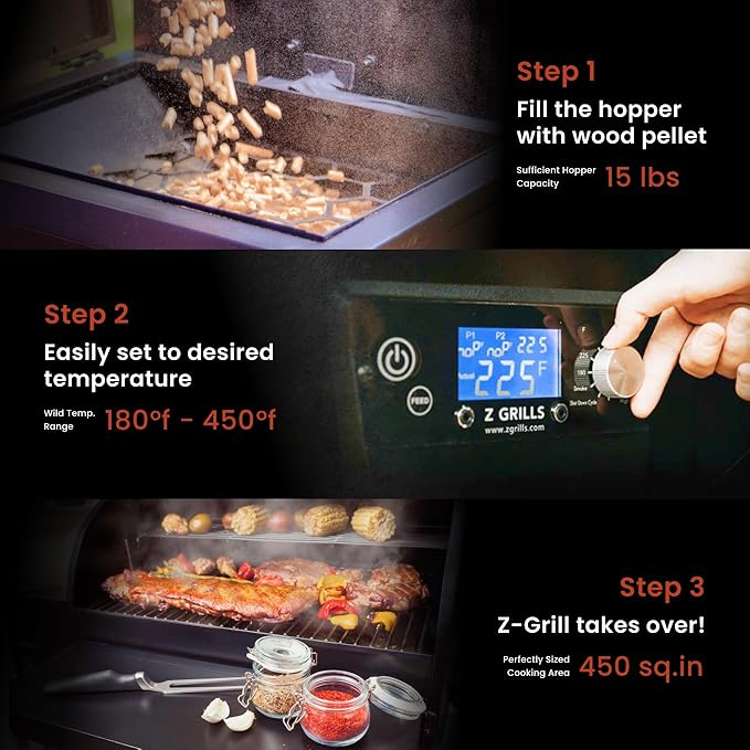 Z GRILLS ZPG-450A Wood Pellet Grill & Smoker with PID V2.1 Controller, 459 Sq in Cook Area, Meat Probe, Foldable Shelf, 8 in 1 BBQ Grill Outdoor Auto Temperature Control, Black