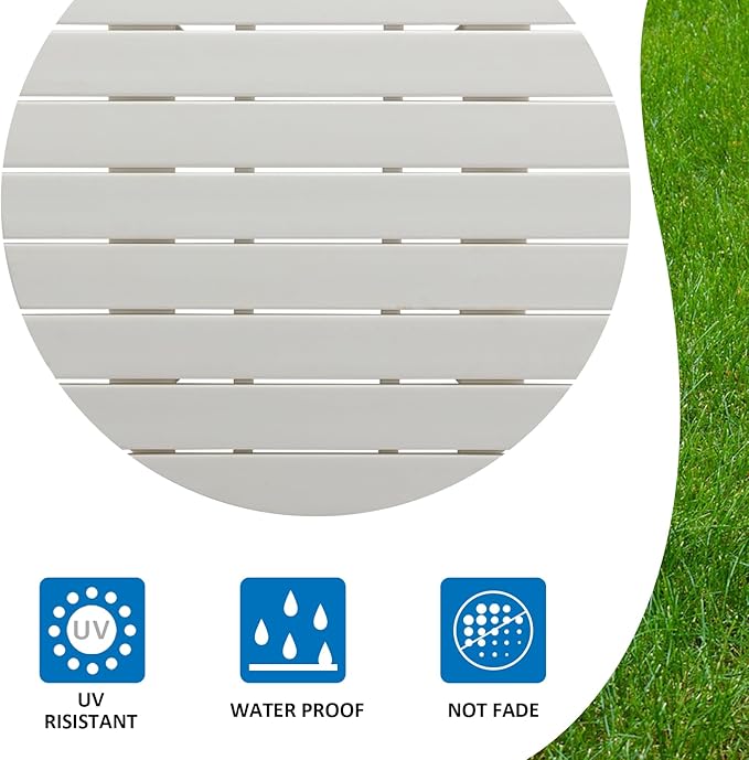 MINPINSER Outdoor Round Coffee Table, Adirondack Patio Coffee Table, Outdoor Large Side Table for Balcony Lawn (White)
