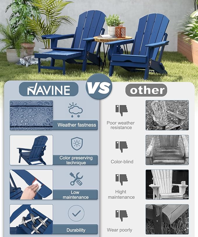 Adjustable Adirondack Chair with Retractable Ottoman Set of 4, HDPE Folding Adirondack Chair with Cup Holder, All Weather Fire Pit Chair for Outdoor.