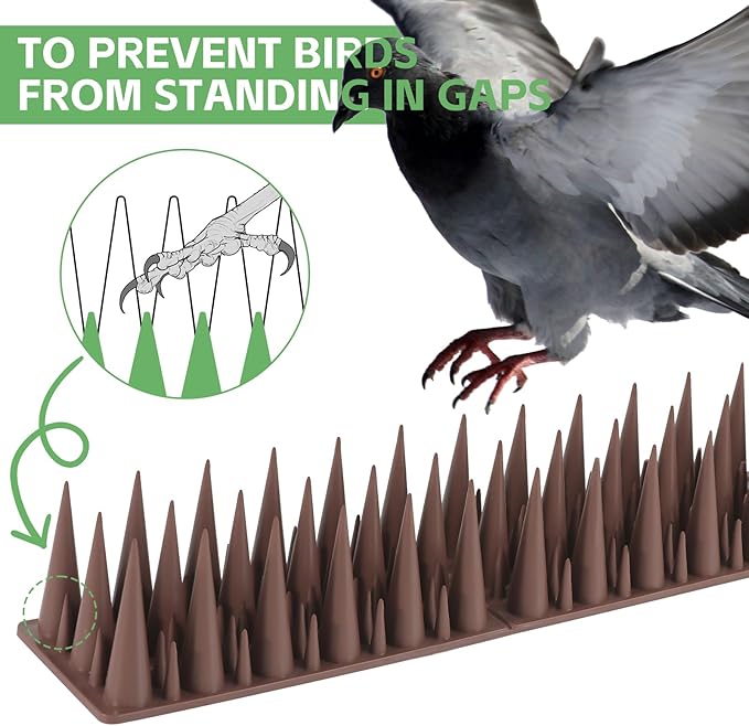 Bird Spikes，Pigeon Outdoor Deterrent Device，30 Pack Bird Deterrent Spikes for Small Birds Pigeon Squirrel Raccoon Cats Bird Defender Spikes for Outside to Keep Birds Away, 29.53 Feet（9 M,Brown