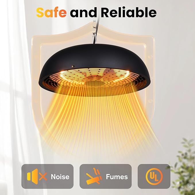 Infrared Electric Patio Heater, 1500W Outdoor Heaters for Patio with Overheat Protection,1500W Hanging Ceiling Mounted Infrared Patio Heater with IP55,Cord-Free Design (black)