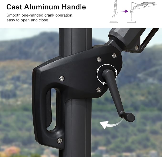 PURPLE LEAF 9' X 12' Left-right Tilt Patio Umbrella Outdoor Cantilever Swivel Rectangle Umbrella with Tilt Aluminum Offset Umbrella with 360-degree Rotation for Garden Deck Pool Patio Grey