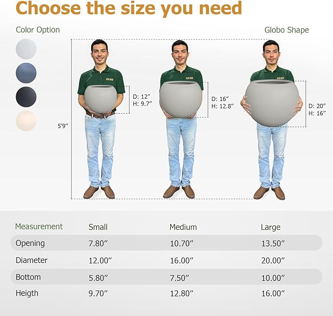 9.7"H x 12"D Globo Fiberstone Round Planter - Christmas Tree Planter, Smooth Finishes, Weather Resistant for Indoor & Outdoor Use, Included 2 Extra Coco Mats (Light Gray, 7.8" Pot Opening)