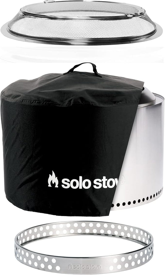 Solo Stove Yukon Big Yard Bundle 2.0 | Incl. Yukon Smokeless Fire Pit with Stand, Shelter, Shield, Portable for Wood Burning, Removable Ash Pan, Stainless Steel, H: 19.8in x Dia: 27in, 50.85lbs