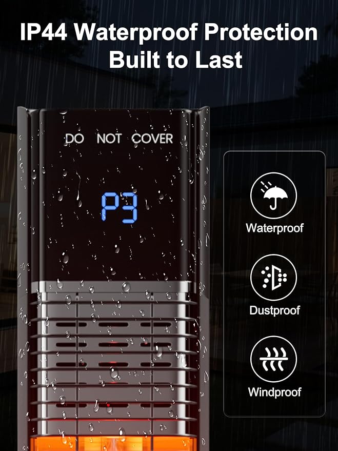 YEW Outdoor Electric Patio Heater, 1500w Infrared Heaters with Remote, 24H Timer, 3 Heat Levels, Waterproof, Quiet, Tip-Over Protection, Portable Tower Heaters for Porch,Garage,Balcony,Backyard