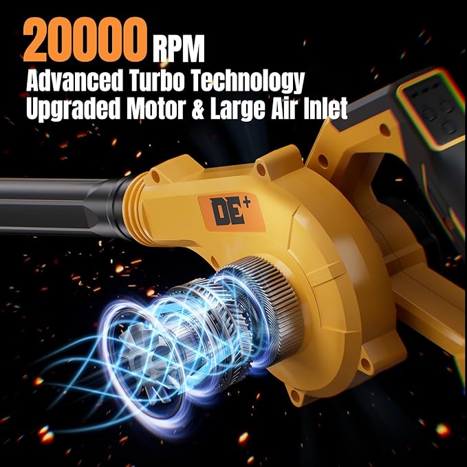 DeForce Electric Leaf Blower Cordless for Dewalt 20V Max Battery, 4 in 1 Blower/Vacuum/Inflator/Deflator(3 Nozzles), 3 Speed Modes, 190 MPH, Extended Tube for Leaves, Lawn Care, Patio(No Battery)