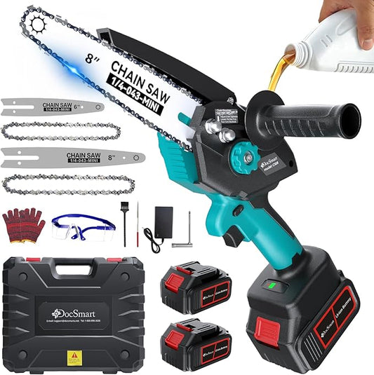 DocSmart Mini Chainsaw Cordless, 8 inch & 6 inch Electric Chain Saw with 2pcs 4000mAh Batteries, Battery Powered Handheld Saw for Trees Trimming Wood Cutting, Ideal Gift for Men Dad Husband