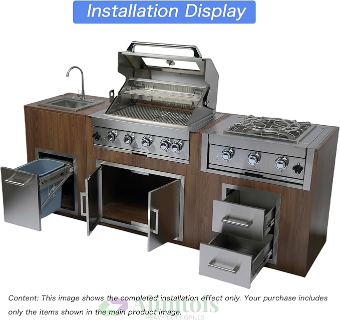 Built in Gas Grill Outdoor: 13 pcs Drop in Propane Gas Grills 32 inch BBQ 4 Burner 60000 BTU Stainless Island Barbecue Cooking Station with inserts Sink Drawer Door Rotisserie Kit Complete Set