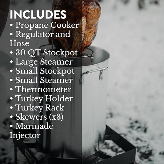GasOne Large Turkey Fryer Set with Propane Burner – 30QT & 10QT Pots, Complete Set Outdoor Cooker for Turkey, Chicken, Crawfish, Crab, Shrimp