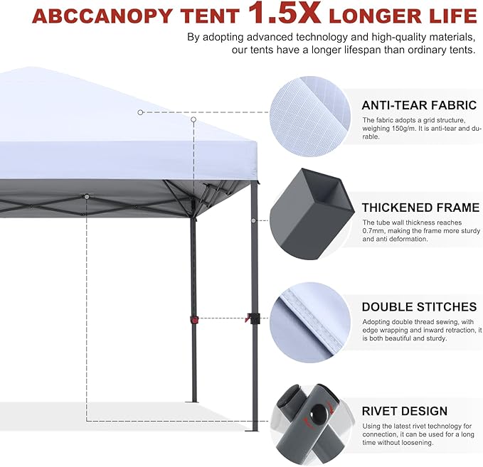 ABCCANOPY Pop Up Canopy - Outdoor Patio Portable Canopy Tent Heavy Duty for Backyard and Deck with 4 Sandbags(Khaki, 10x10)