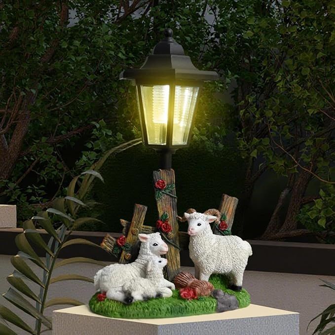 LINZHEN Solar Garden Statue Outdoor Sheep Figurine with Lights Decor for Porch Yard Decorations Women Homes Sculptures Statues Lamp