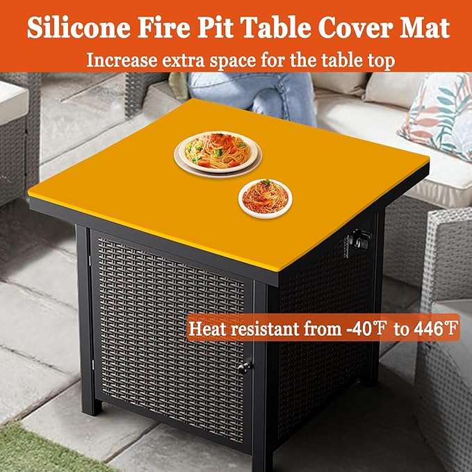 Silicone Mat for Propane Fire Pit Table, 28 inch Non-Slip Firepit Covers Square, Waterproof Heavy Duty Outdoor Fire Pit Table Cover (Light Gray)
