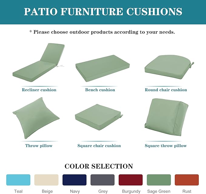 Outdoor Chaise Lounge Cushion Set of 2, Fadesafe Water-Repellent Lounge Deck Reclining Chair Cushions for Patio Furniture Lawn Pool Resort Hotel, 80x26x3 Inch, Sage Green