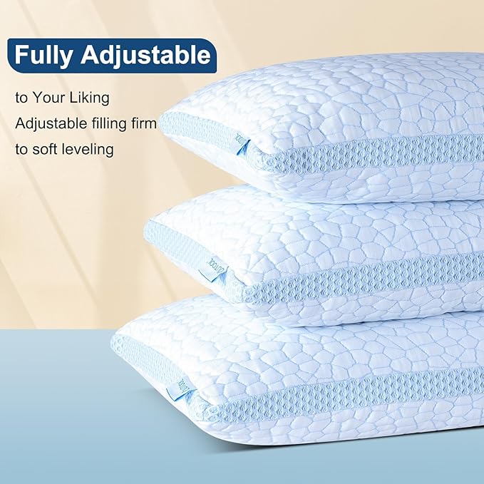 QUTOOL Enhanced Cooling Gel Pillow Standard Size 1 Pack, CertiPUR-US Shredded Memory Foam Pillows for Hot Sleepers, Support Yet Soft Adjustable Bed Pillow for Side, Back, Stomach Sleepers, Home Gifts