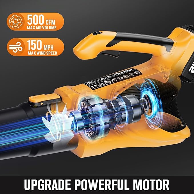 Leaf Blower Cordless 21V 500CFM Powerful Electric Leaf Blower with (2) 4.0Ah Batteries and Charger, Variable-Speed, Handheld Rechargeable Battery Powered Blowers for Lawn Care, Yard Clearance, Leaves