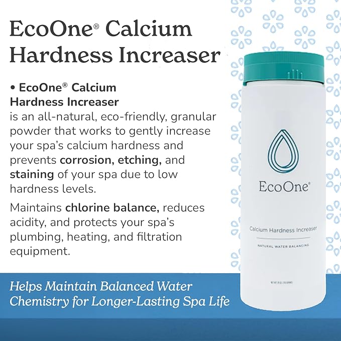 Calcium Hardness Increaser by EcoOne | Spa Total Hardness Increaser Made of Calcium Chloride | Helps Prevent Spa Corrosion, Etching & Staining | Chlorine-Free Hot Tub Hardness Increaser, 28 Oz