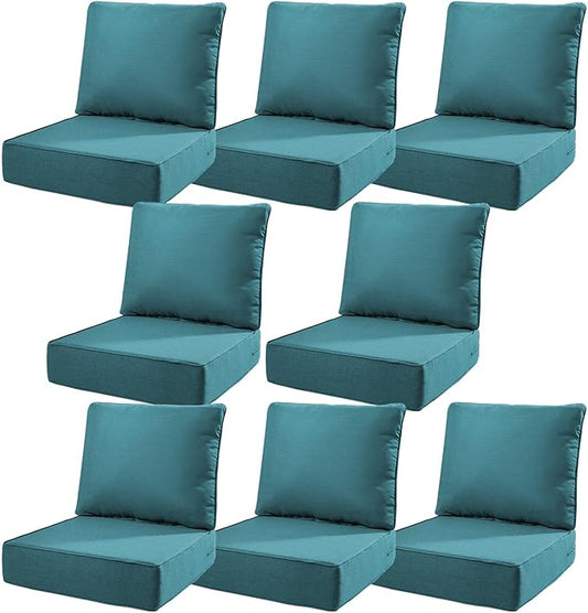 6" Thick Outdoor Cushions 22x24x6, 8-Set Deep Seat Patio Cushions with Removable Cover, Waterproof & Fade Resistant Replacement for Wicker Chair, Loveseat, Sofa - Peacock Green