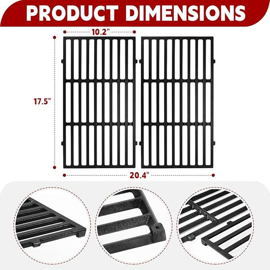 GasSaf 17.5 Grill Grates for Weber 7637 Spirit 200 E210 E220 S210 S220, GS4 Spirit II E-210 (Front-Knob), Cooking Grates Replacement Parts for Weber 2 Burner Gas Grills, 17.5 x 10.2 Cast Iron, 2-Pack