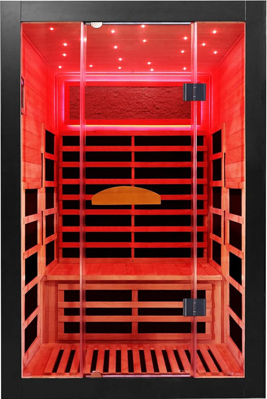 Home Far-Infrared Double-Person Sauna Cabin – 2000W 110V Indoor Wooden Dry Sauna Cabin with Digital Control Panel and Built-in Bluetooth Speaker, Dimensions: 47.2 x 41.34 x 74.80 inches