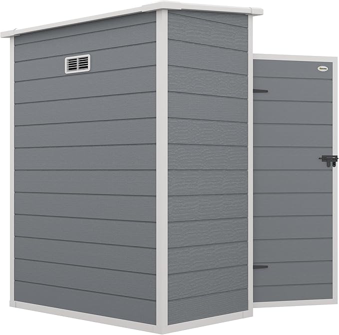 Outsunny 5' x 3' Outdoor Storage Shed, Plastic Shed with Vent, Window and Double Lockable Doors, Utility Resin Shed for Patio, Backyard, Lawn, Garage, Gray