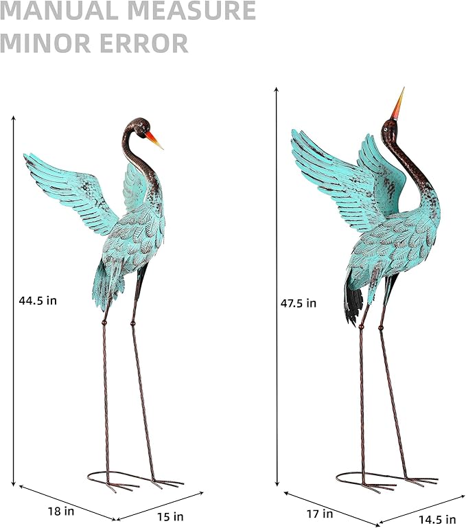 Ultym 47.5" Extra-Large Blue Heron Decor, Handcrafted Metal Crane Statues with Stable U-Ground Stakes, Backyard Decoration, Metal Garden Bird Animal Yard Art, Lawn Ornament