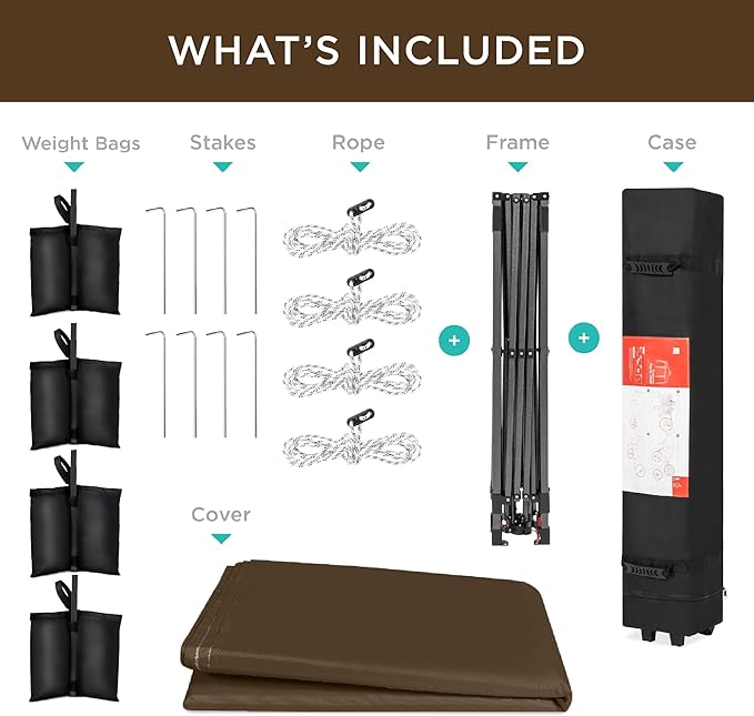 Best Choice Products 8x8ft 1-Person Setup Pop Up Canopy Tent Instant Portable Shelter w/ 1-Button Push, Case, 4 Weight Bags - Brown