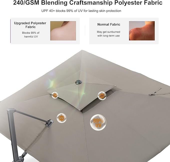PURPLE LEAF 9' x 12' Cantilever Patio Umbrella Outdoor Umbrella with 280lbs Base Large Rectangular Windproof Offset Umbrella for Pool Deck Garden, Ash Mocha