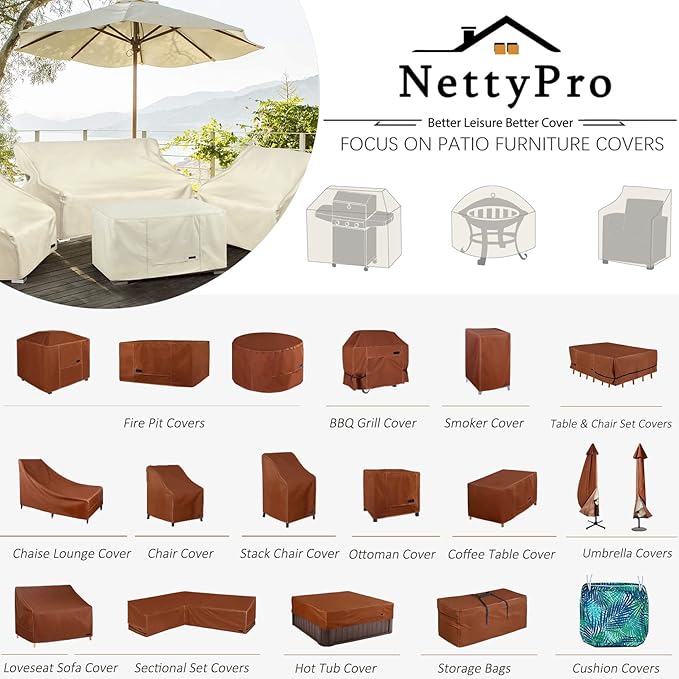 NettyPro Fire Pit Cover Square Waterproof Outdoor Firepit Cover for Gas Propane Fire Pit Table, 40 x 40 x 24 inch, Beige