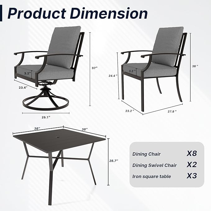 Outdoor Dining Set Patio Dining Table and Chairs Set Outdoor Furniture Set (Grey, 13 Dining Set)