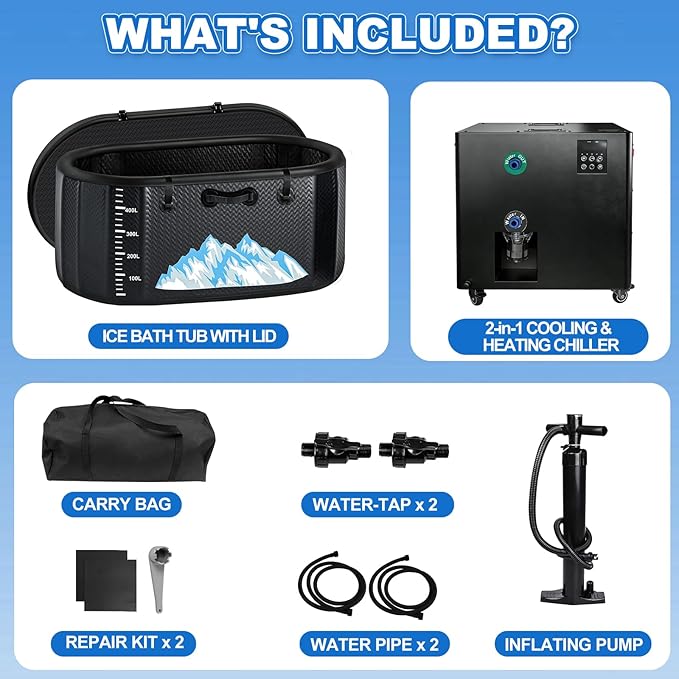 Cold Plunge Tub, 142 Gallon, 1 Horsepower, Heavy-Duty Ice Bath Tub for Athletes with Hot & Cold, Portable Inflatable Plunge Chiller with Water Treatment Kit, Immersion Therapy, WiFi (Black, Only Tub)