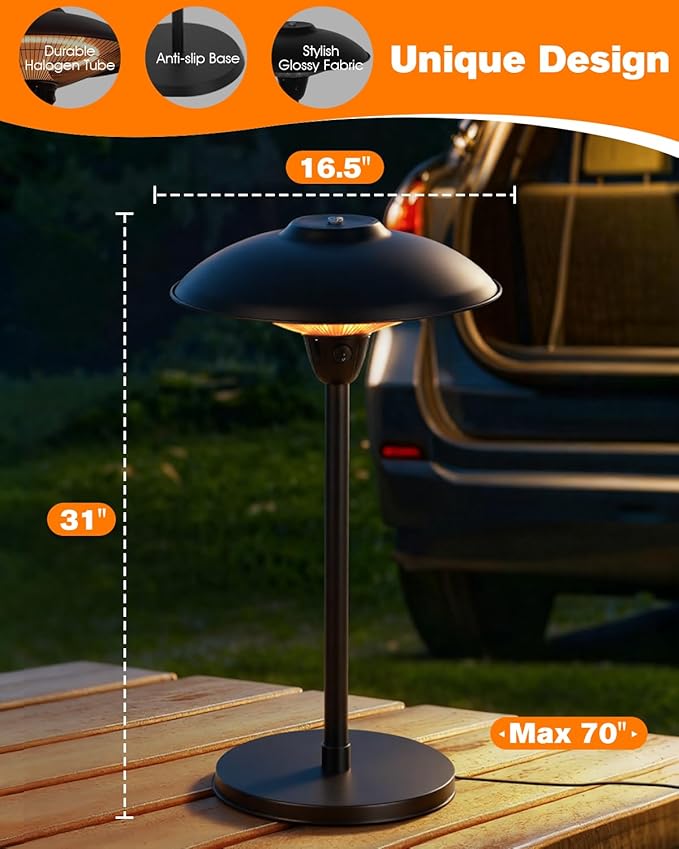 Electric Patio Heater, 1500W Infrared Tabletop Heaters for Indoor Oudoor Use, IP55 Waterproof, Tip-over & Overheating Protection, Quiet Operation, Perfect for Garden, Balcony, Garage, Backyard