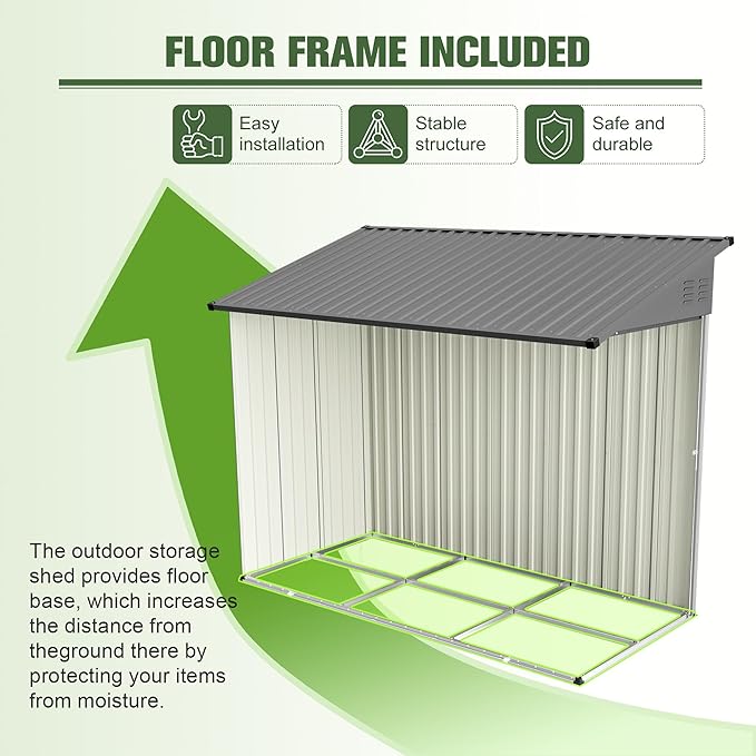 4x8 FT Lean to Metal Shed,Outdoor Storage Shed W/Floor Frame & Reversible Installation,All Weather Waterproof Garden Tool House W/Lockable Door & 2 Air Vents,for Backyard,Patio,Lawn,Gray